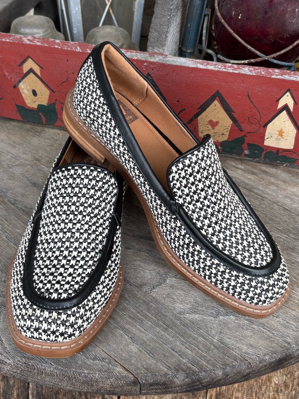 DV Dolce Vita Fran Black & White Houndstooth Slip-On Loafers